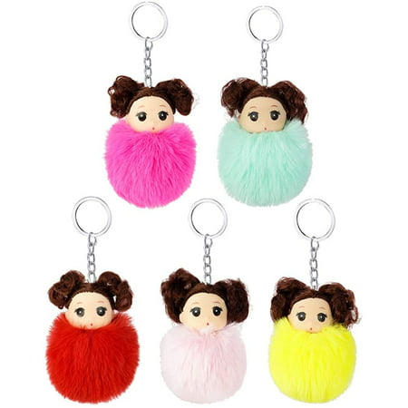 Pompoms Ball Fur Fluffy Pendant Doll Key Chain Little Princess Keyring